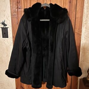 Xtra WARM Westbound Black Reversible Coat with Faux Fur Trim Hooded WARM JACKET